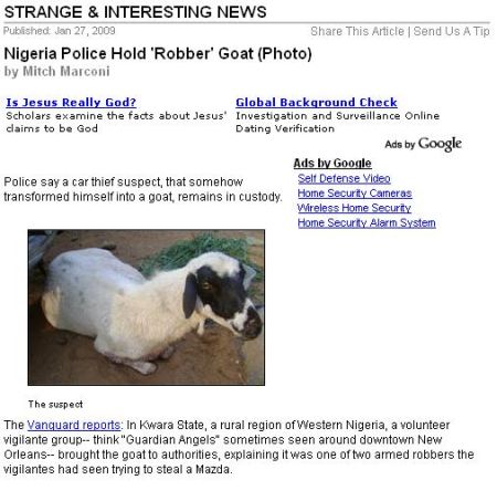 Nigeria Police Hold 'Robber' Goat (Photo) - Strange & Interesting News: The Post Chronicle